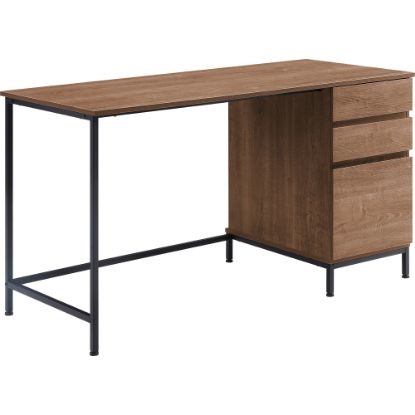 Picture of Lorell SOHO 3-Drawer Desk - 55in x 23.6in x 30in - 3 x File Drawer(s) - Single Pedestal on Right Side - Material: Steel Leg, Laminate Top - Finish: Walnut, Powder Coated Leg