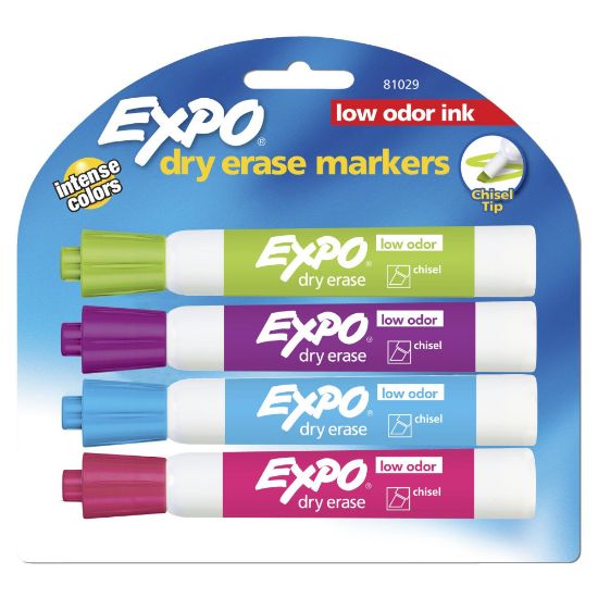 Picture of EXPO Low-Odor Dry-Erase Markers, Chisel Point, Assorted Fashion Colors, Pack Of 4