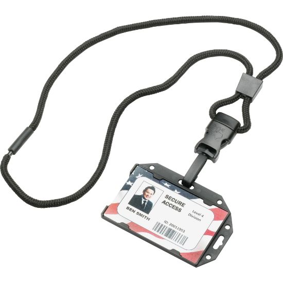 Picture of SKILCRAFT RFID Card Holder Lanyard - Horizontal, Vertical - 3.8in x 2.5in x 36in x - Plastic - 1 Dozen - Clear, Black - TAA Compliant