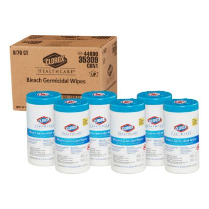 Picture of Clorox Healthcare Bleach Germicidal Wipes - Ready-To-Use - 9in Length x 6.75in Width - 70 / Canister - 6 / Carton - White