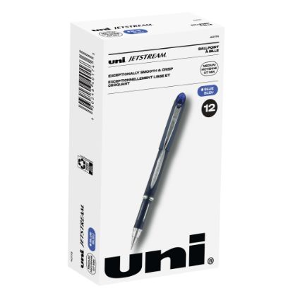 Picture of uni-ball Jetstream Ballpoint Pens, Fine Point, 0.7 mm, Blue Barrel, Blue Ink, Pack Of 12