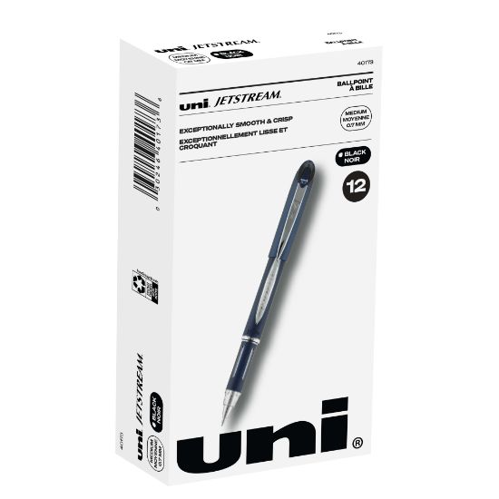 Picture of uni-ball Jetstream Ballpoint Pens, Fine Point, 0.7 mm, Blue Barrel, Black Ink, Pack Of 12