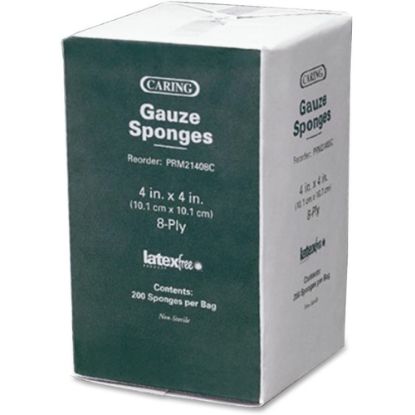 Picture of Caring Non-sterile Cotton Gauze Sponges - 8 Ply - 4in x 4in - 200/Pack