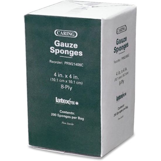 Picture of Caring Non-sterile Cotton Gauze Sponges - 8 Ply - 4in x 4in - 200/Pack