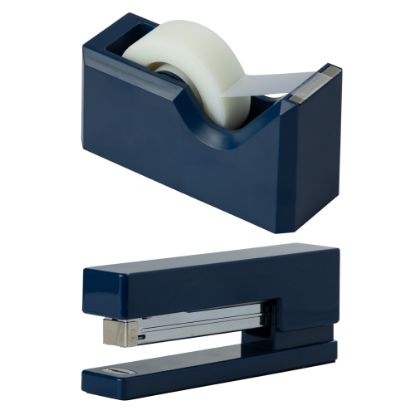 Picture of JAM Paper 2-Piece Office And Desk Set, 1 Stapler & 1 Tape Dispenser, Navy Blue