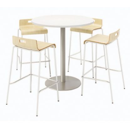 Picture of KFI Studios Round Bistro Pedestal Table With 4 Stacking Bar Stools, Designer White/Natural