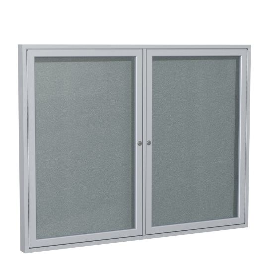 Picture of Ghent 2 Door Enclosed Vinyl Bulletin Board, Satin Aluminum Frame, 48inH x 60inW, Stone