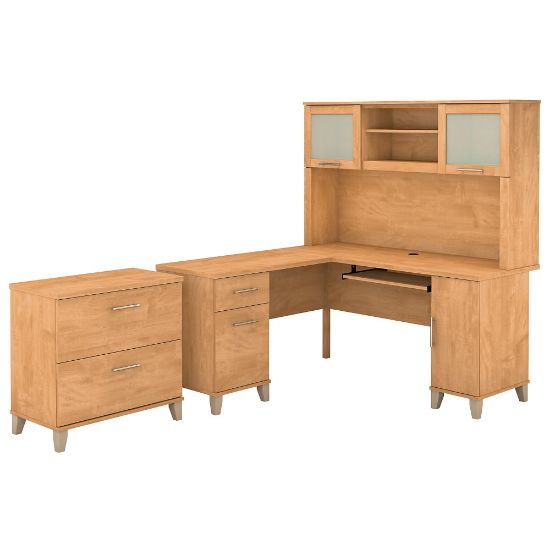 Picture of Bush Furniture Somerset L Shaped Desk With Hutch And Lateral File Cabinet, 60inW, Maple Cross, Standard Delivery