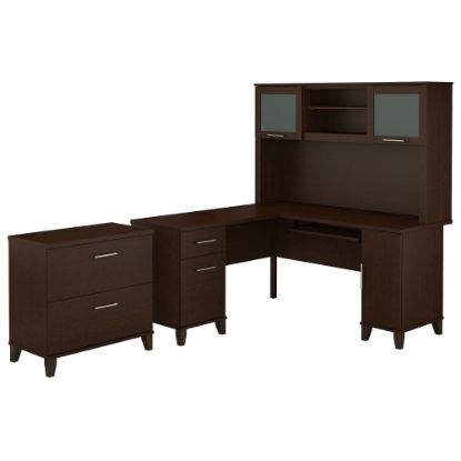 Picture of Bush Furniture Somerset L Shaped Desk With Hutch And Lateral File Cabinet, 60inW, Mocha Cherry, Standard Delivery