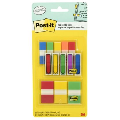 Picture of Post-it Tabs and Flags Combo Pack - Red, Yellow, Blue, Green, Orange - Sticky, Adhesive - 136 / Pack