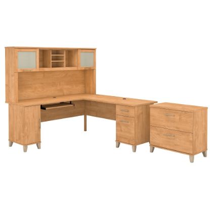 Picture of Bush Furniture Somerset L Shaped Desk With Hutch And Lateral File Cabinet, 72inW, Maple Cross, Standard Delivery