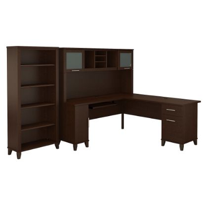 Picture of Bush Furniture Somerset L Shaped Desk With Hutch And 5 Shelf Bookcase, 72inW, Mocha Cherry, Standard Delivery