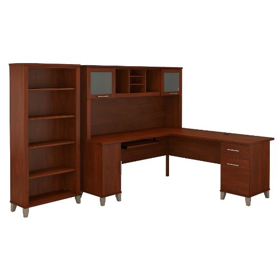 Picture of Bush Furniture Somerset L Shaped Desk With Hutch And 5 Shelf Bookcase, 72inW, Hansen Cherry, Standard Delivery