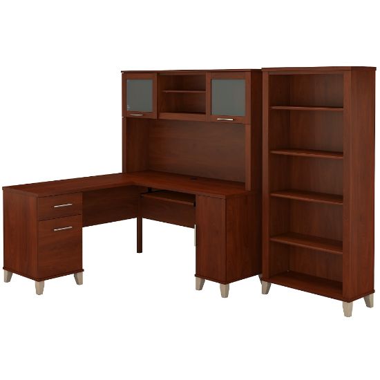 Picture of Bush Furniture Somerset L Shaped Desk With Hutch And 5 Shelf Bookcase, 60inW, Hansen Cherry, Standard Delivery