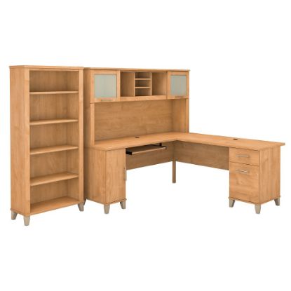 Picture of Bush Furniture Somerset L Shaped Desk With Hutch And 5 Shelf Bookcase, 72inW, Maple Cross, Standard Delivery