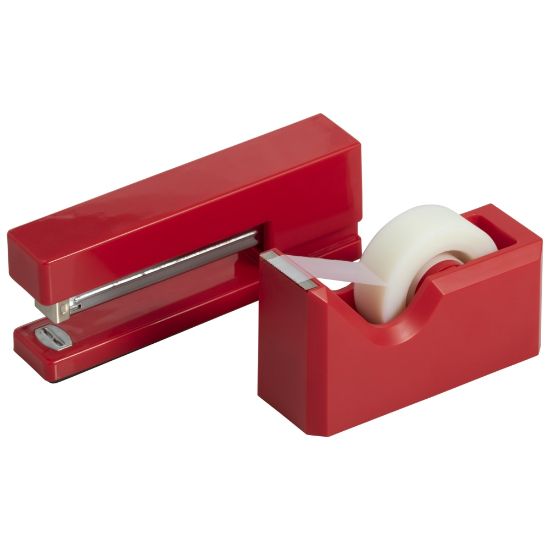 Picture of JAM Paper 2-Piece Office And Desk Set, 1 Stapler & 1 Tape Dispenser, Red