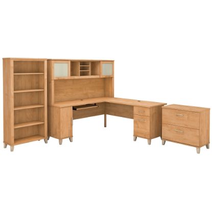 Picture of Bush Furniture Somerset 72inW L Shaped Desk With Hutch, Lateral File Cabinet And Bookcase, Maple Cross, Standard Delivery