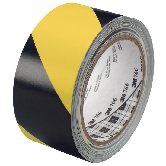 Picture of 3M 766 Striped Vinyl Tape, 3in Core, 2in x 36 Yd., Black/Yellow, Case Of 2