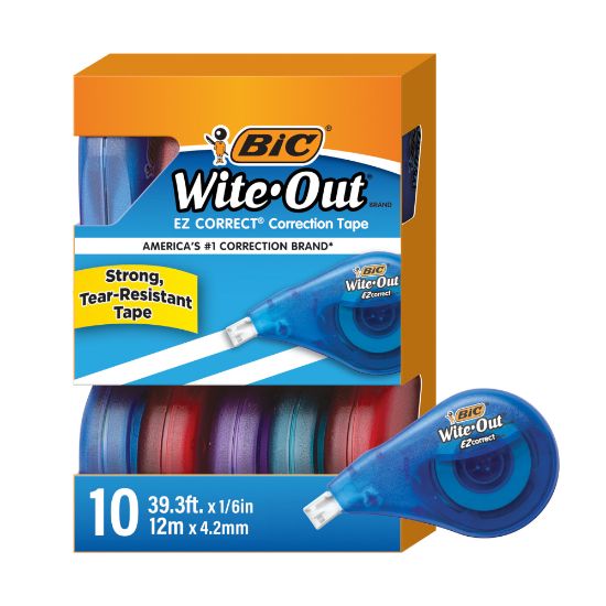 Picture of BIC Wite-Out Brand EZ Correct Correction Tape, 3/16in x 471-3/16in, White, Pack Of 10 Cartridges