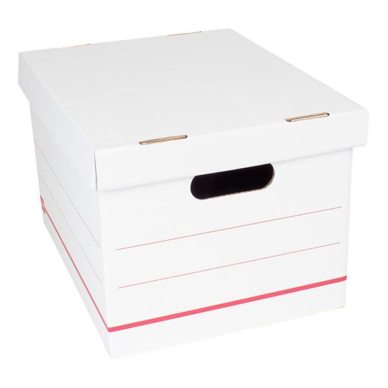 Picture of Office Depot Brand Standard-Duty Corrugated Storage Boxes, Letter/Legal Size, 15in x 12in x 10in, 60% Recycled, White/Red, Pack Of 12