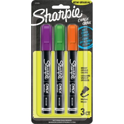 Picture of Sharpie Wet-Erase Chalk Markers, Medium Point, Opaque Barrel, Assorted Ink Colors, Pack Of 3 Markers