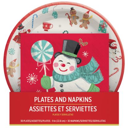 Picture of Amscan Christmas Peppermint Twist Plates And Lunch Napkins Value Pack, Multicolor, 30 Plates/Napkins Per Pack, Set Of 2 Packs