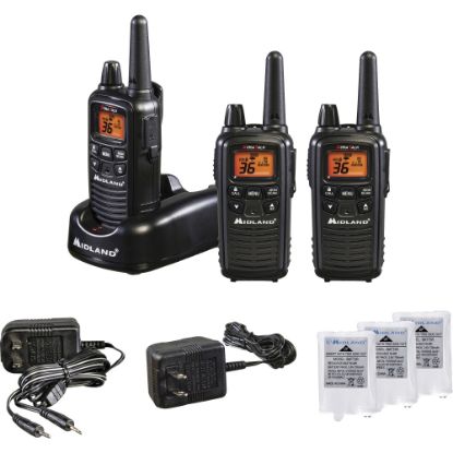 Picture of Midland LXT633VP3 Two-Way Radio Three Pack - 22 Radio Channels - Upto 158400 ft - 121 Total Privacy Codes - Silent Operation, Hands-free - AAA - Nickel Metal Hydride (NiMH) - Black - 3 Each