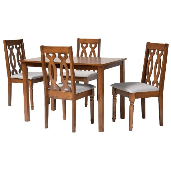 Picture of Baxton Studio Cherese 5-Piece Wood Dining Set, Gray/Walnut