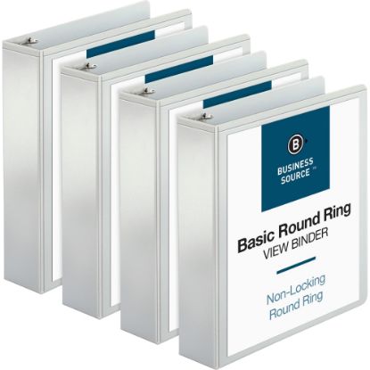 Picture of Business Source RounD-Ring View Binder, 2in Ring, 8 1/2in x 11in, White, Pack Of 4