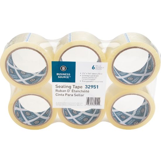 Picture of Business Source 3in Core Sealing Tape - 1.88in Width x 55 yd Length - 3in Core - Pressure-sensitive Poly - 2 mil - Adhesive Backing - 6 / Pack - Clear