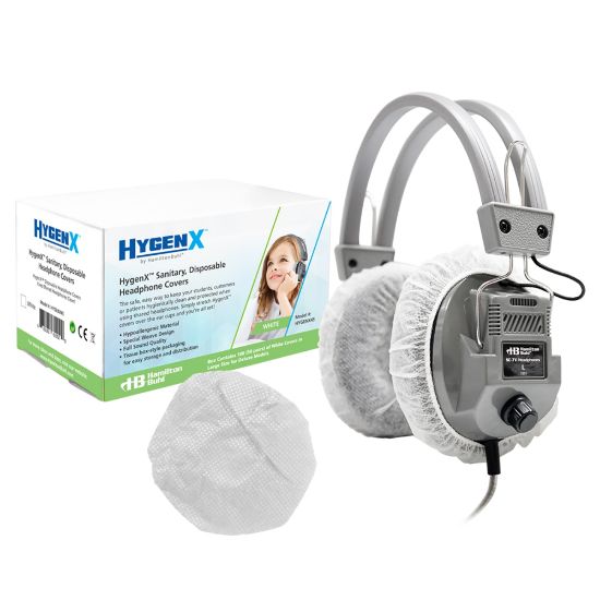 Picture of HamiltonBuhl HygenX Sanitary Ear Cushion Covers, For On-Ear Headphones & Headsets, 3-3/4in White, 50 Pairs