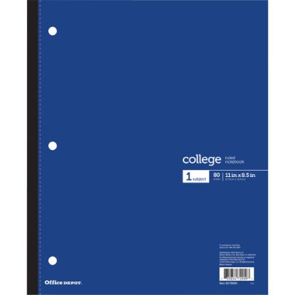 Picture of Office Depot Brand Wireless Notebook, 8-1/2in x 11in, 1 Subject, College Ruled, 80 Sheets, Blue