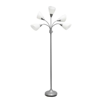 Picture of Simple Designs 5-Light Adjustable Gooseneck Floor Lamp, 67inH, White Shade/Silver Base