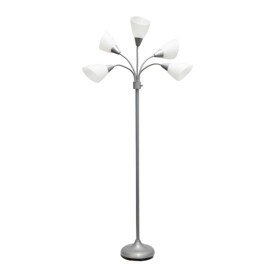 Picture of Simple Designs 5-Light Adjustable Gooseneck Floor Lamp, 67inH, White Shade/Silver Base