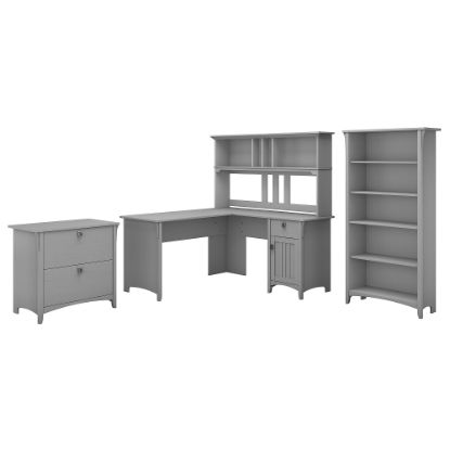 Picture of Bush Furniture Salinas 60inW L Shaped Desk with Hutch, Lateral File Cabinet and 5 Shelf Bookcase, Cape Cod Gray, Standard Delivery