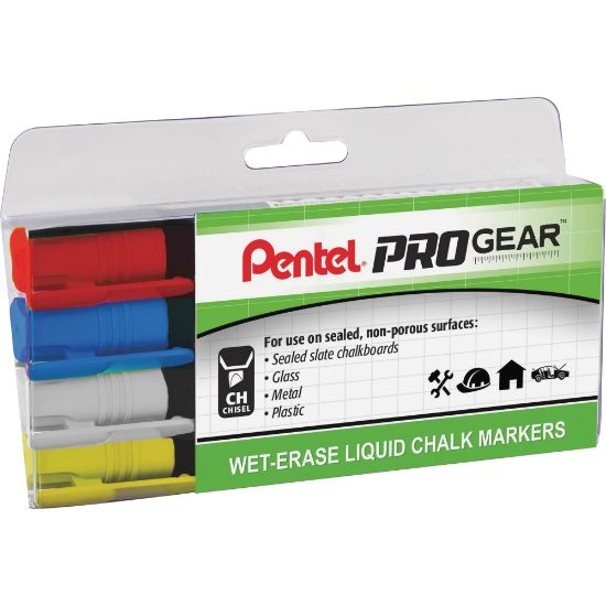 Picture of Pentel PROGear Wet-Erase Liquid Chalk Marker - Chisel Marker Point StyleChalk-based Ink - 4 / Pack