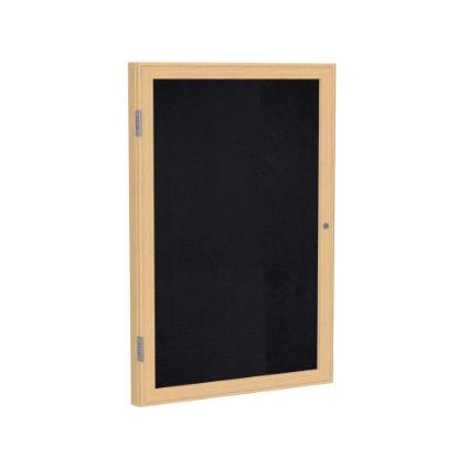 Picture of Ghent 1 Door Enclosed Recycled Rubber Bulletin Board, Oak Wood Frame, 24inH x 18inW, Black