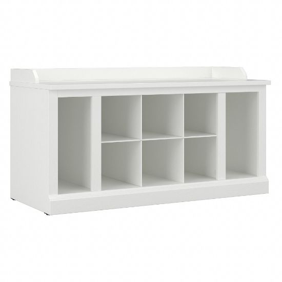 Picture of Bush Furniture Woodland 40inW Shoe Storage Bench With Shelves, White Ash, Standard Delivery