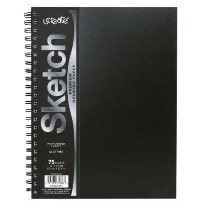 Picture of UCreate Heavyweight Sketch Book, 12in x 9in, Unruled, 75 Sheets, Black