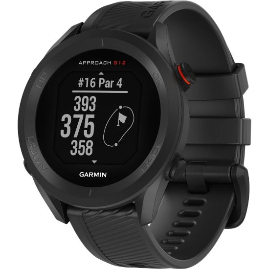 Picture of Garmin Approach S12 GPS Watch - 43.7 mm - 43.7 mm - Odometer - Clock Display, Timer - 122.07 MB - 0.9in - Bluetooth - GPS - 30 Hour - Black - Silicone Band Material - Golf, Tracking, Smartphone - Water Resistant - 164.04 ft Water Resistant