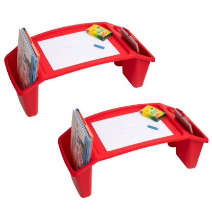 Picture of Mind Reader Kids Lap Desk Activity Tray Portable Drawing Lap Desk With Side Storage, 8-1/2inH x 10-3/4inW x 22-1/4inD, Red, Set Of 2 Desks