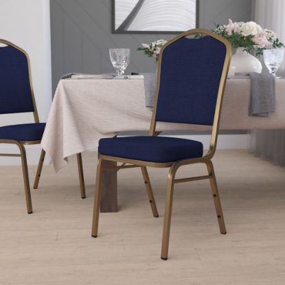 Picture of Flash Furniture HERCULES Series Crown Back Stacking Banquet Chair, Navy Blue/Goldvein