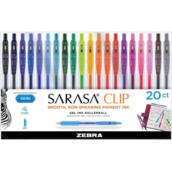 Picture of Zebra Pen SARASA Retractable Gel Pens, Pack Of 20, Fine Point, 0.5 mm, Silver Barrel, Black Ink