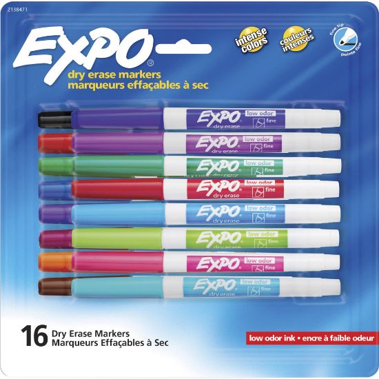 Picture of Expo Low-Odor Dry Erase Fine Tip Markers - Fine Marker Point - Assorted Alcohol Based Ink - 16 / Pack