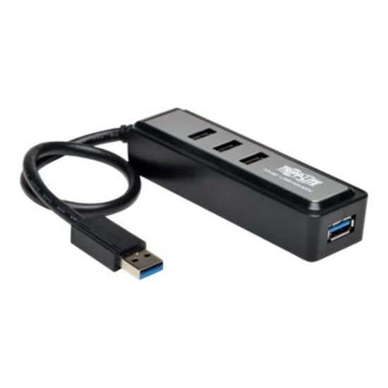 Picture of Tripp Lite Portable 4-Port USB 3.0 SuperSpeed Mini Hub with Built In Cable - Hub - 4 x SuperSpeed USB 3.0 - desktop