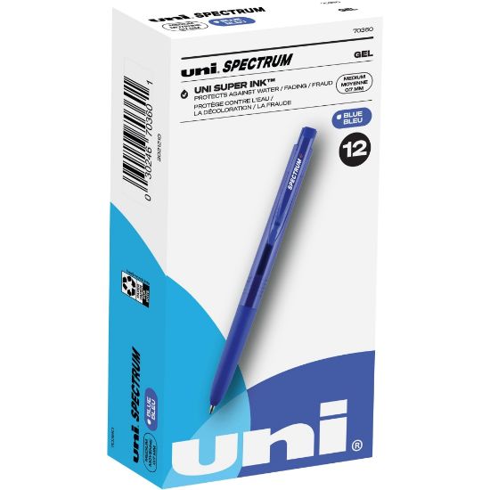 Picture of uni Spectrum Gel Pens, Pack Of 12, Medium Point, 0.7 mm, Blue Barrel, Blue Ink