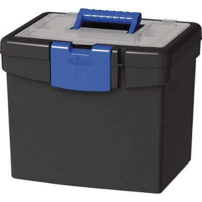 Picture of Storex File Storage Box with XL Storage Lid - External Dimensions: 10.9in Length x 13.3in Width x 11in Height - 30 lb - Media Size Supported: Letter 8.50in x 11in - Clamping Latch Closure - Plastic - Black, Blue - For File, Folder - 1 Each