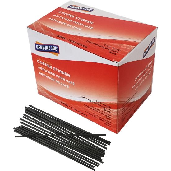 Picture of Genuine Joe Plastic Stirrers - 5.5in Length - Plastic, Polypropylene - 1000 / Box - Black