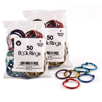 Picture of Hygloss Book Rings, 1in, Assorted Metallic Colors, 50 Rings Per Pack, Set Of 2 Packs