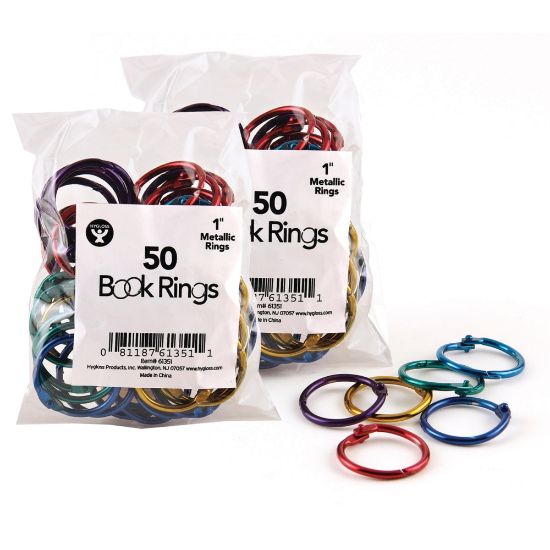 Picture of Hygloss Book Rings, 1in, Assorted Metallic Colors, 50 Rings Per Pack, Set Of 2 Packs